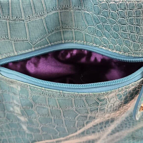 Coach Croc Embossed Leather Tote Teal Blue Shoulder Bag New Style 5659
